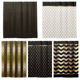 Curtains Elegant black and gold leaf seamless pattern chevron striped shower curtain bathroom curtain with hook bathroom curtains l220cm