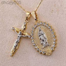 Pendant Necklaces Classic Gold Plated Cross Crucifix Jesus Necklace Virgin Mary Religious Jewellery for Men Women Party Gifts 4H4D