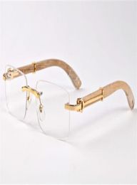 WholeClassic buffalo wood plain mirror glasses fashion rimless rectangle men sunglasses lunettes de soleil size 5518140mm8802458