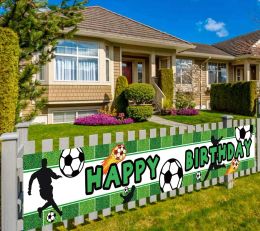 Accessories Soccer Happy Birthday Banner for Yard Outdoor Football Field Sport Poster Photo Backdrop Banners Sports Themed Party Decoration