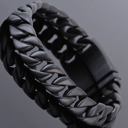 Brushed Black Stainless Steel On Hand Bracelet Men Fashion Mens Bracelets Matter 12MM Curb Link Chain Male Jewelry Accessories 240313