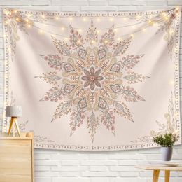 Boho Aesthetic Tapestry Mandala Pink Floral Medallion Tapestries Wall Hanging Art Decor for Bedroom Living Room Dorm 240318