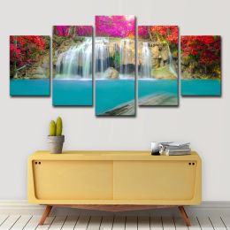 5 Panel Waterfall Panorama Canvas Painting Natural Scenery Posters and Prints Landscape Pictures Living Room Wall Decor Unframe