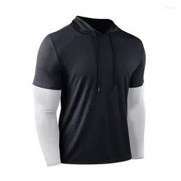 Gym Clothing Men's Sport Jerseys Basketball Sweatshirts Long Sleeve Hoodies Fake Two-piece Shirts Training Sportswear Cycling Rash Guards