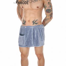 clever-menmode Men Wearable Towel Pants Sleep Bottoms Sexy Culottes Pajamas Fluffy Nightwear Sauna Pocket Thick Homewear m3uw#