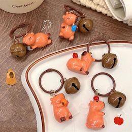 Keychains Creative Animal Capybara Keyrings With Open Ring Buckle Bell Bag Pendant Keychain For Women Girl Car Hanging Trinket Key Holder