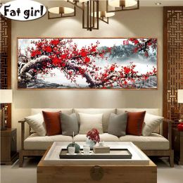 Stitch DIY Diamond Painting Plum Blossom Landscape Embroidery Mosaic Chinese Style Full Drill Cross Stitch Handmade Large Size Gift