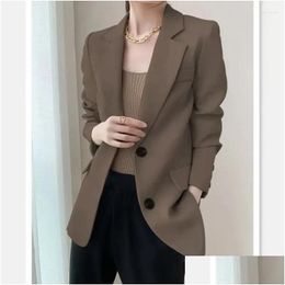 Womens Suits Blazers Unxx Woman Autumn Vintage Casual Short Blazer Suit Jacket Commuter Solid Loose Collar Single-Breasted Women Cloth Ot7B1