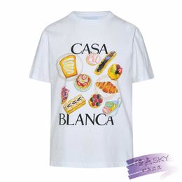 Mens Designer t Shirt Casual t-shirts CASABLANCA Afternoon Tea Burger Print Casual Loose Versatile Men and Women Short Sleeve T-shirt Couple Summer 8SPD