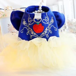 Dresses Pet Clothing Autumn Dress Cat Dog Princess Dress Towable Blue Fluffy Wedding Dress Small and Mediumsized Dogs Clothing