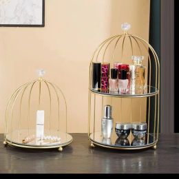 Bins Nordic Storage Rack with Mirror Elegant Makeup Storage Holder LargeCapacity Lipstick Perfume Shelf Cosmetic Organizer