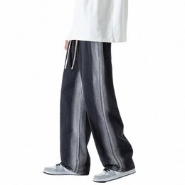 men's Gradient Jeans 2022 Autumn New Korean Street Side Panel Loose Leg Pants Baggy Comfortable Casual Pants Denim Pants Black v7dE#