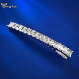 Wong Rain 100 925 Sterling Silver Emerald Cut 1CT Lab Sapphire Gemstone Women Barrettes Party Fine Hair Jewellery Gifts Wholesale 240311