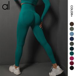 AL Solid Color Womens Yoga Pants High Waist Alignment Sports Fitness Set Tights Elastic Fitness Womens Outdoor Sports Yoga Leggings Tights