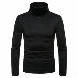 spring/autumn New Men's Solid Warm Half High Collar Base Layer Shirt Casual Lg Sleeve Stretchy Thermal Undershirt Tops q2pm#