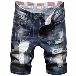 summer Blue Ripped Jeans Shorts Men's Fi Casual Denim Shorts Large Size 28-36 38 40 Male Slacks 514N#