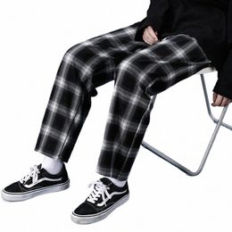 plaid Design Vintage Pants Men Plus Size 3XL Loose Teens Couples Chic Harajuku Japanese Style All-match Straight Trousers Simple b8Ni#