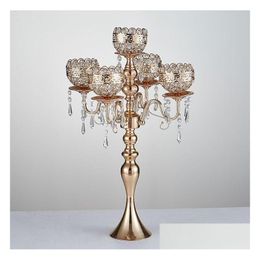 Candle Holders 63 Cm Tall 5-Arms Metal Gold Candelabras With Pendants Romantic Table Holder Home Decoration 10 Pcs/Lot Drop Delivery G Dhyun