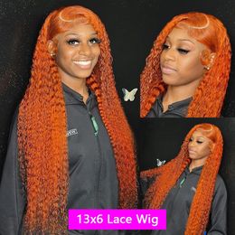 Curly Ginger 30 40Inche 13x6 Lace Front Human Hair Orange Deep Wave 13x4 Lace Frontal Wig Brazilian 250Density Cosplay for Women