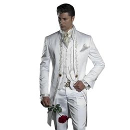 Embroidered Mens Wedding Tuxedo Elegant Suit Grooms Formal Customised Dress 3piece Jacket Pants Vest XS5XL 240318