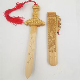Sculptures Taoist articles, dragon and tiger seven star peach wood sword, 29cm peach wood sword, Taoist magic tools, town Feng Shui article