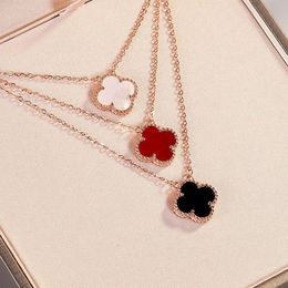 Designer Jewellery Four Leaf Clover Necklace, Woman Gold Plated Collarbone Chain, Rose Gold, Red Agate Jewelry, Free Gift Box Provided Free gift box provided
