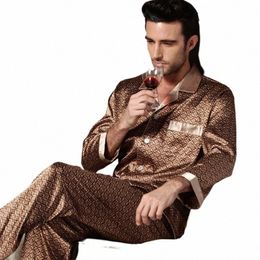 spring Autumn Men's Thin Imitati Silk Pajamas Set Lg Sleeve Pants Oversized Home Clothing Luxury Colorful Sleepwear 62Ia#