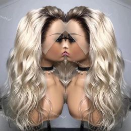 Ombre Ash blonde lace front wig human hairdark roots Chinese 13x4 human hair.