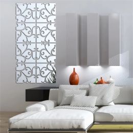 Mirrors 4Pcs Acrylic Mirror Wall Stickers House Decor Self Adhesive Mirrors Flower Shape for Home Living Room Door Sofa TV Decoration