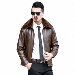 men Fur Collar PU Warm Leather Jackets Coats Slim Fit Motorcycle PU Leather Coats High Quality Men Fleece Warm Leather Coats k4Kr#