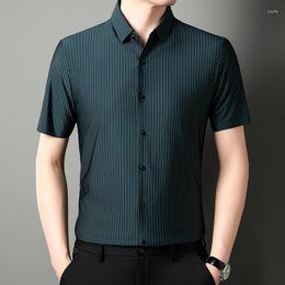 Men's Casual Shirts Premium Seamless For Men Short Sleeved Striped Easy Care Summer Silky Quality Business Skin-Friendly Chemise Homme