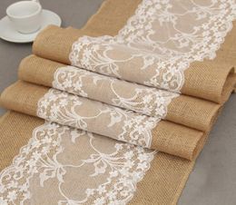Hessian Lace Table Runner Tablecloth 275X30CM Vintage Lace Burlap Linen Table Runner Wedding Party Decor Vintage Tablecloth TQQ BH9079252
