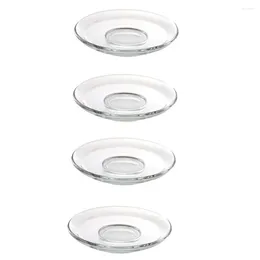 Cups Saucers 4 Pcs Tea Glass Saucer Clear Plates Platter Snack Storage Dish Kitchen Tableware