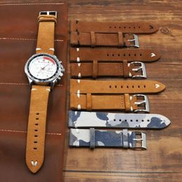 Genuine Suede Leather Watch Strap 18 20 22 24mm Brown Coffee Camouflage Watch Bands Men's Band Accessories216f