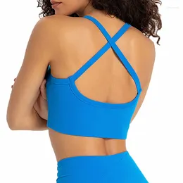 Yoga Outfit Sexy Cross Hollow Back Sports Bra Push-up High Elastic Nude Tank Top Underwear Women Gym Clothes Fitness Running Vest