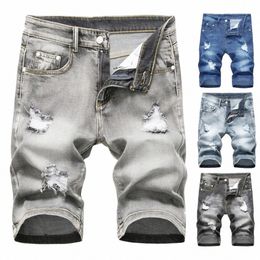 summer Denim Shorts Men Jean Shorts Jogger Multi Pockets Slim Ripped Holes Straight Denim Shorts for men pantales cortos p30n#