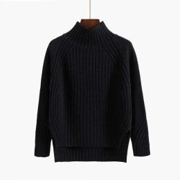 Womens Sweaters Turtleneck Sweater Autumn Winter Plover Loose Knit Korean Black Long Sleeve Front Short Back Thickened Base Coat Drop Otelg