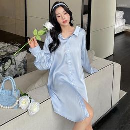 Women's Sleepwear Women Nightdress Nightwear Satin Sleep Dress Lace Patchwork Spaghetti Stap Nightgown Sexy Intimate Lingerie Homewear