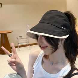 Kezha Ponytail Quick Drying Waterproof Thin Hollow Top for Women in Summer, Breathable Double-sided Wearing Duckbill Hat, Wide Brim Sunshade Hat