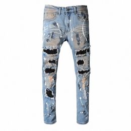 2022 Hot Drilling Men Jeans Stretch Retro Painted Skinny Rhinste Denim Jeans Pant Men Hip Hop Ripped Fi Wed Hole Jean x6x4#