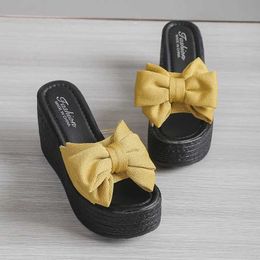 Slippers Summer Wedge Platform Flat eel Elegant Bow Fake 2023 New Fashion Casual Open Big Toe Slide H24032603QU