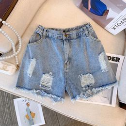 Pants Plus-size Women's Casual Summer Denim Shorts Worn Out Craft Wash Blue Classic All-in-one Commuter