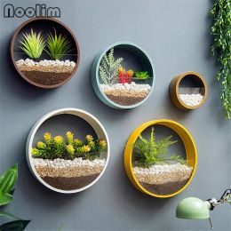 Vases Nordic Creative Iron + Glass Round Wall Hanging Vase Home Balcony Flower Basket Living Room Decoration Colourful Flower Holder