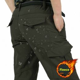 men Winter Pants Thermal Fleece Lined Elasticated Work Cargo Combat Trousers Men's Plush Warm Pants l9nl#