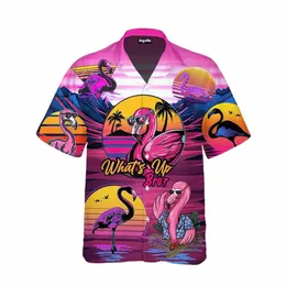 hawaiian Shirt for Men Summer Hot Sale 3d Carto Flamingo Men's Shirt Beach Oversized Funny Men's Clothing Fi Short Sleeve o9vc#