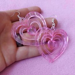 Hoop Earrings Tiny Acrylic Hook Heart Charm Pendants Pink Stud For Girls Y2K Style Valentines Day