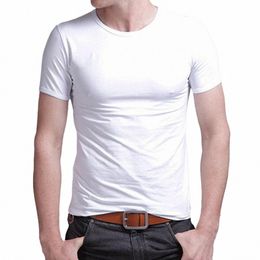 slim Fit Stretch Cott Tight Tees Camisetas Men Tshirt 2023 Leisure Summer O-neck Short Sleeved Cott Men's Black White F74f#