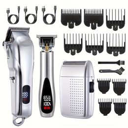 3pcs/set Cordless Professional Barber Clipper Set Rechargeable Men's Beard and Body Trimmer Electric Hair Cutting Kit for Men - Valentine's Day Gift