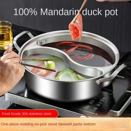 1pc Ramen Cooker with Divide Double Flavour Hot Pot Dual Handle Hotpot for Electric Induction Cooktop Gas Stove, Stainless Steel Cookware