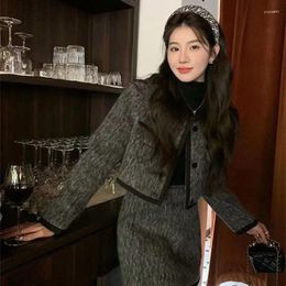 Two Piece Dress Winter Velvet Chic Style Woollen Suit High-End Long Sleeve Short Jacket High Waist Slimming Half Skirt For Women